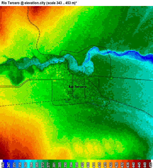 Zoom OUT 2x Río Tercero, Argentina elevation map