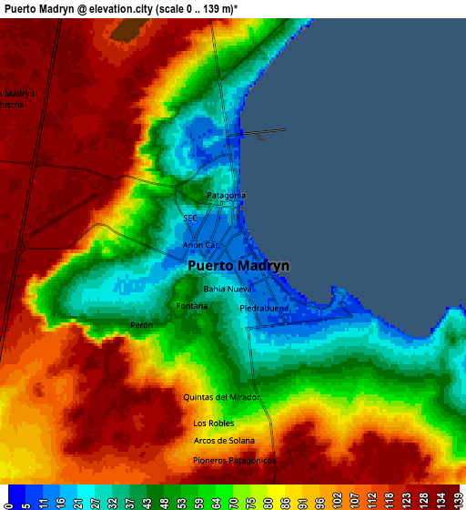 Zoom OUT 2x Puerto Madryn, Argentina elevation map