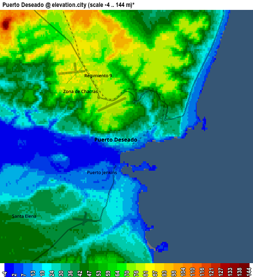 Zoom OUT 2x Puerto Deseado, Argentina elevation map