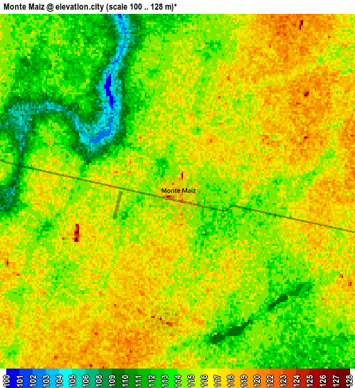 Zoom OUT 2x Monte Maíz, Argentina elevation map