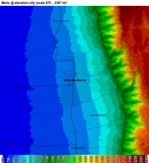 Zoom OUT 2x Merlo, Argentina elevation map