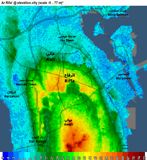 Zoom OUT 2x Ar Rifā‘, Bahrain elevation map