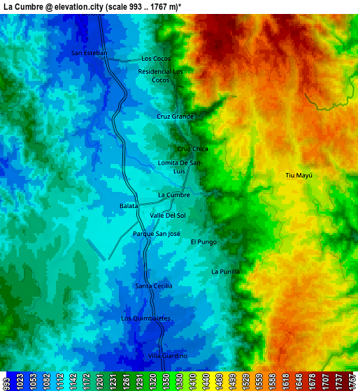 Zoom OUT 2x La Cumbre, Argentina elevation map