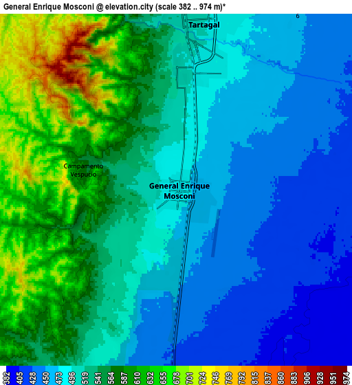 Zoom OUT 2x General Enrique Mosconi, Argentina elevation map