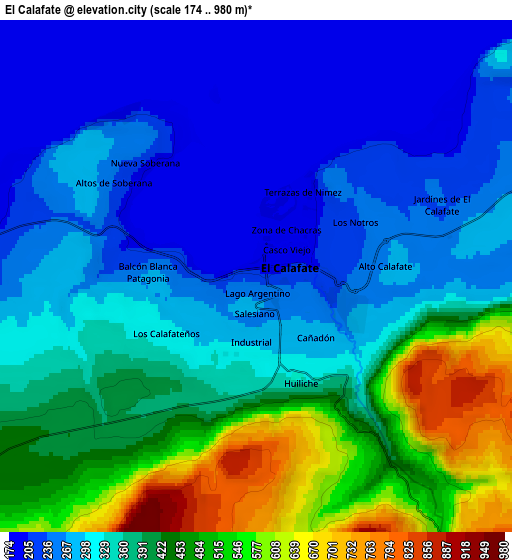 Zoom OUT 2x El Calafate, Argentina elevation map