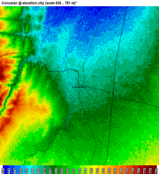 Zoom OUT 2x Concarán, Argentina elevation map