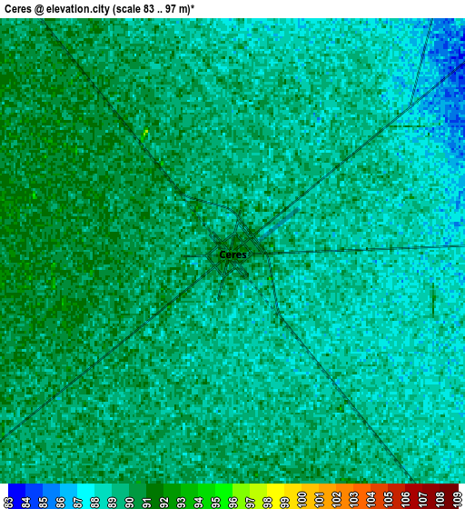 Zoom OUT 2x Ceres, Argentina elevation map