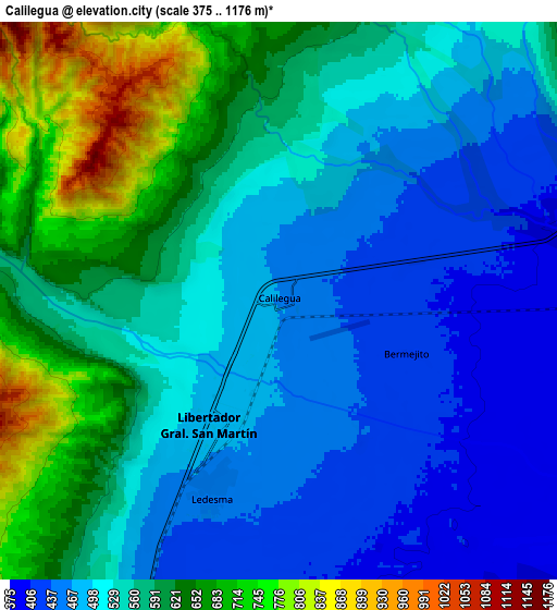 Zoom OUT 2x Calilegua, Argentina elevation map