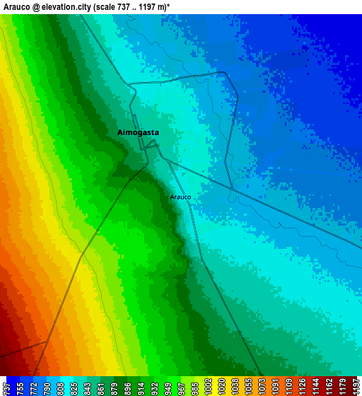 Zoom OUT 2x Arauco, Argentina elevation map