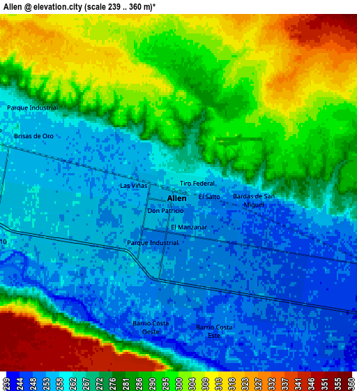 Zoom OUT 2x Allen, Argentina elevation map