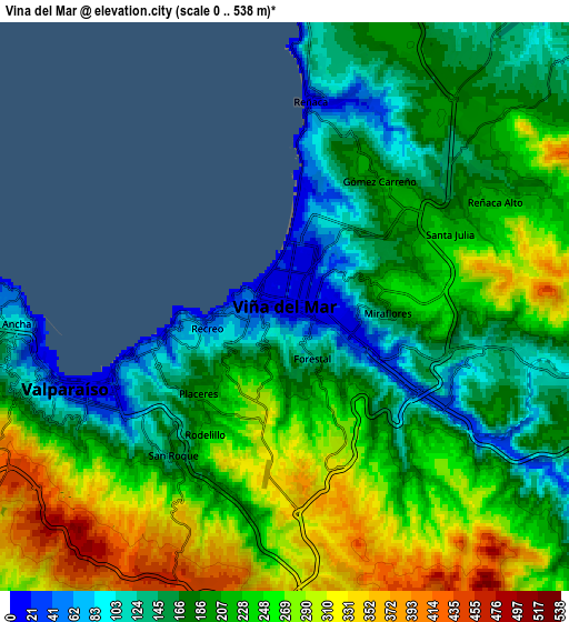 Zoom OUT 2x Viña del Mar, Chile elevation map