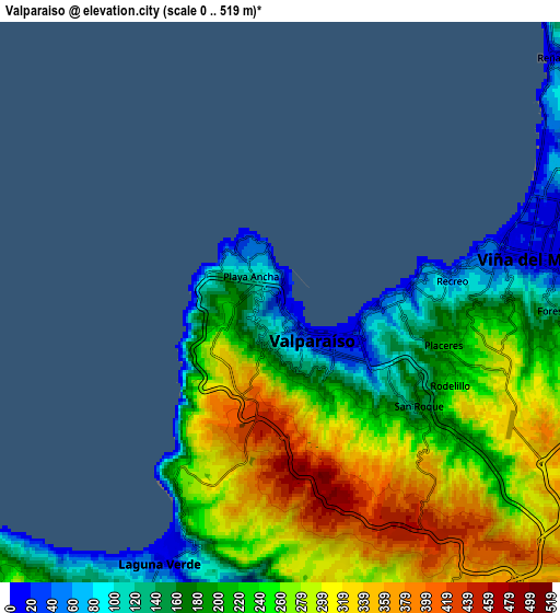 Zoom OUT 2x Valparaíso, Chile elevation map