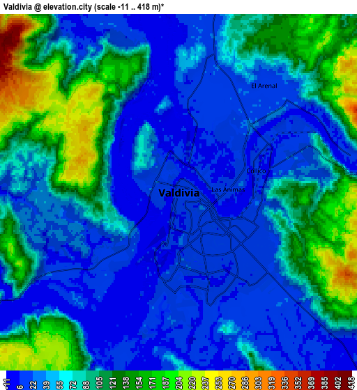 Zoom OUT 2x Valdivia, Chile elevation map