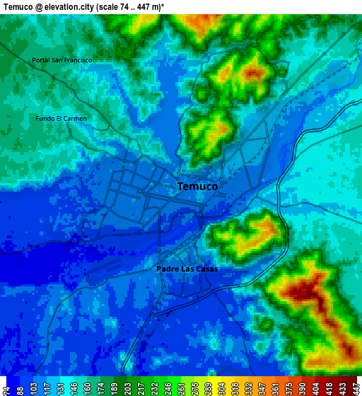 Zoom OUT 2x Temuco, Chile elevation map
