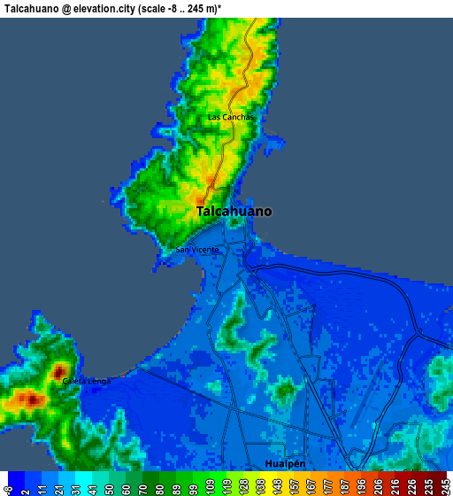 Zoom OUT 2x Talcahuano, Chile elevation map