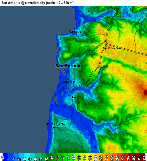 Zoom OUT 2x San Antonio, Chile elevation map