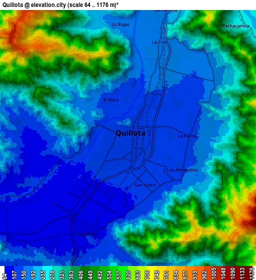 Zoom OUT 2x Quillota, Chile elevation map