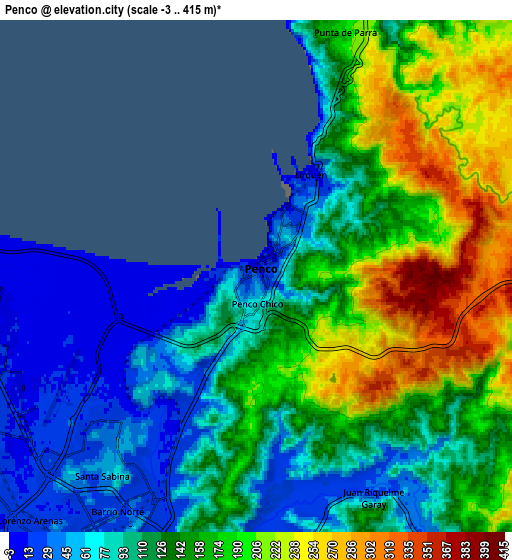 Zoom OUT 2x Penco, Chile elevation map