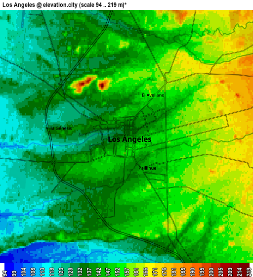 Zoom OUT 2x Los Ángeles, Chile elevation map