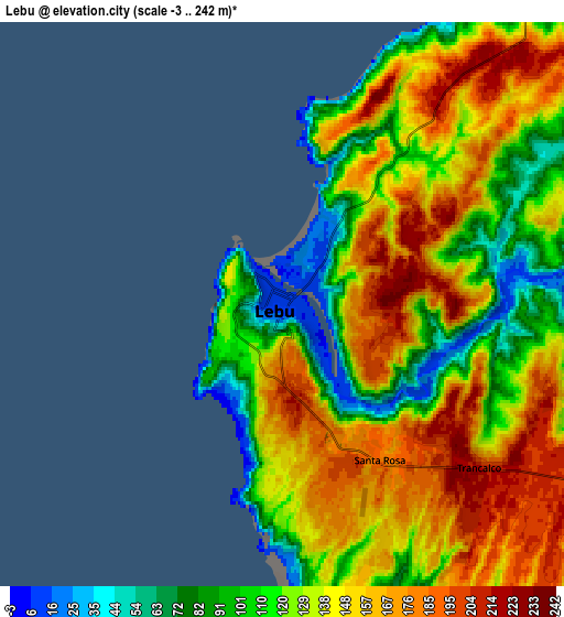 Zoom OUT 2x Lebu, Chile elevation map