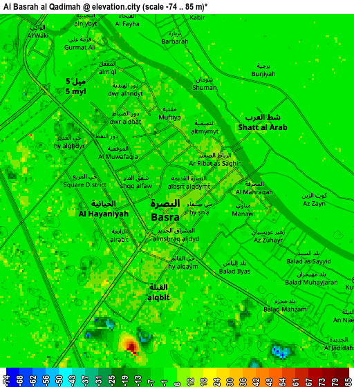 Zoom OUT 2x Al Başrah al Qadīmah, Iraq elevation map