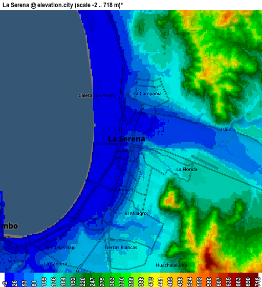 Zoom OUT 2x La Serena, Chile elevation map