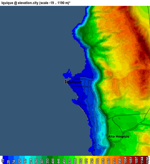 Zoom OUT 2x Iquique, Chile elevation map