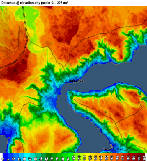 Zoom OUT 2x Dalcahue, Chile elevation map