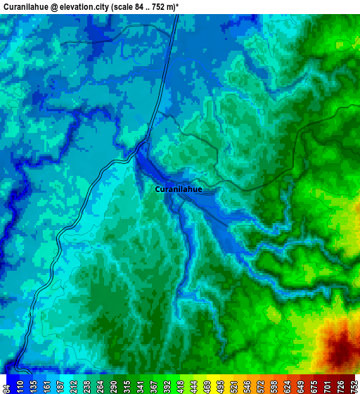 Zoom OUT 2x Curanilahue, Chile elevation map