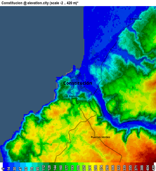 Zoom OUT 2x Constitución, Chile elevation map
