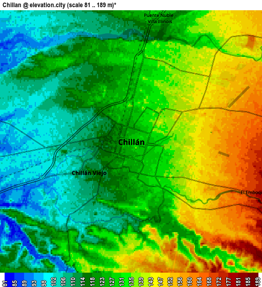 Zoom OUT 2x Chillán, Chile elevation map