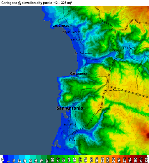 Zoom OUT 2x Cartagena, Chile elevation map