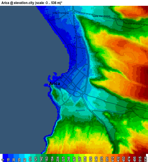 Zoom OUT 2x Arica, Chile elevation map