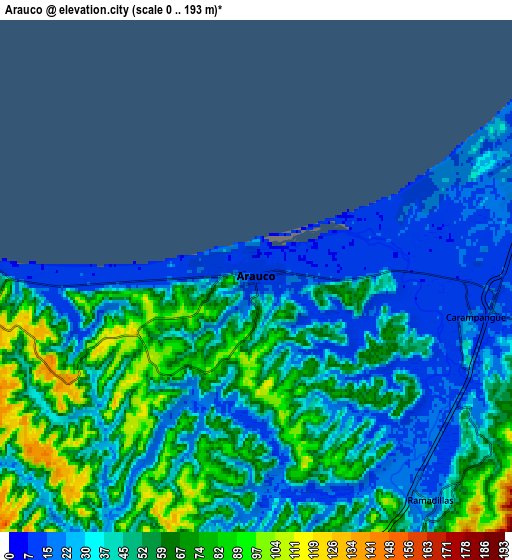 Zoom OUT 2x Arauco, Chile elevation map