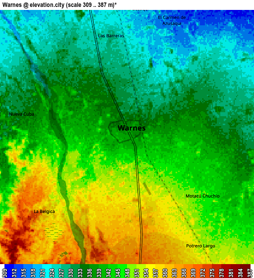 Zoom OUT 2x Warnes, Bolivia elevation map