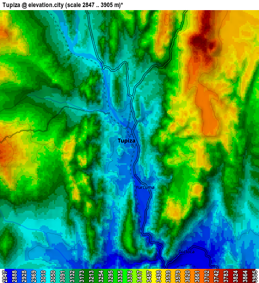 Zoom OUT 2x Tupiza, Bolivia elevation map