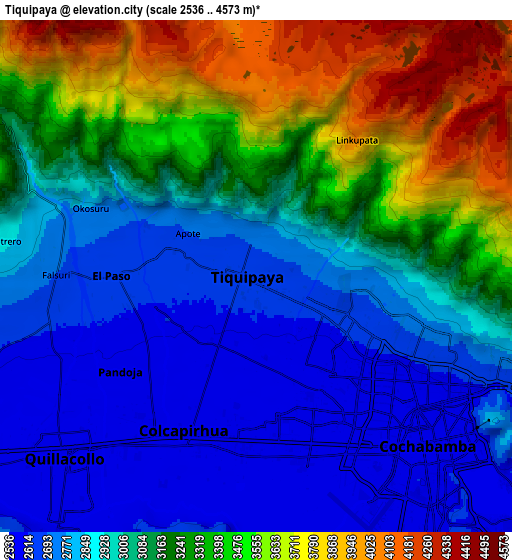 Zoom OUT 2x Tiquipaya, Bolivia elevation map