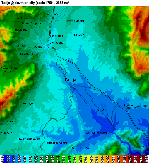 Zoom OUT 2x Tarija, Bolivia elevation map