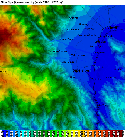Zoom OUT 2x Sipe Sipe, Bolivia elevation map