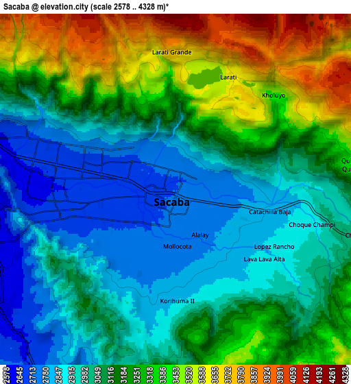 Zoom OUT 2x Sacaba, Bolivia elevation map