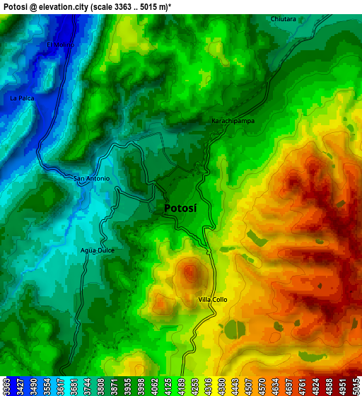Zoom OUT 2x Potosí, Bolivia elevation map