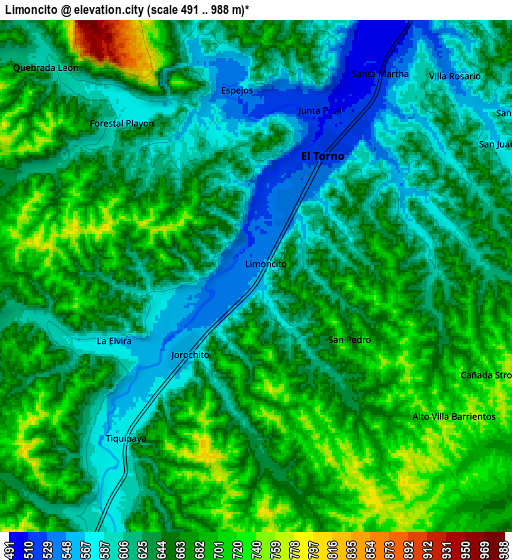 Zoom OUT 2x Limoncito, Bolivia elevation map