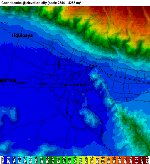 Zoom OUT 2x Cochabamba, Bolivia elevation map