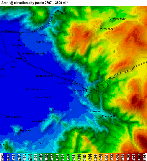 Zoom OUT 2x Arani, Bolivia elevation map