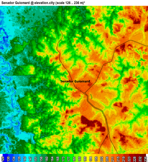 Zoom OUT 2x Senador Guiomard, Brazil elevation map