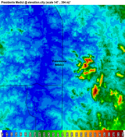 Zoom OUT 2x Presidente Médici, Brazil elevation map