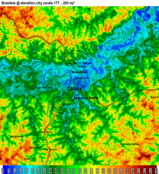 Zoom OUT 2x Brasiléia, Brazil elevation map