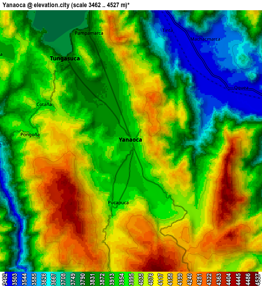 Zoom OUT 2x Yanaoca, Peru elevation map