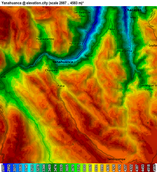 Zoom OUT 2x Yanahuanca, Peru elevation map