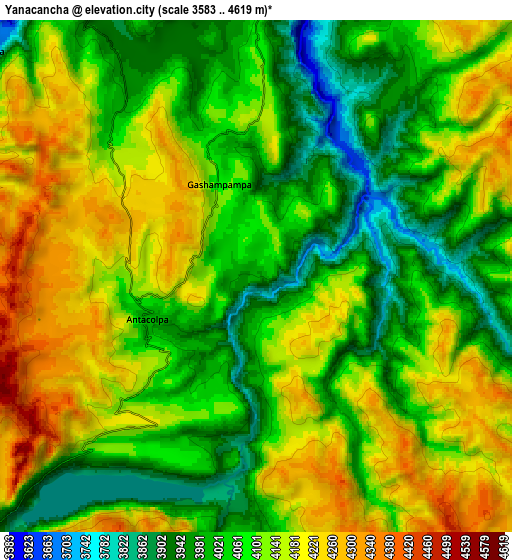 Zoom OUT 2x Yanacancha, Peru elevation map
